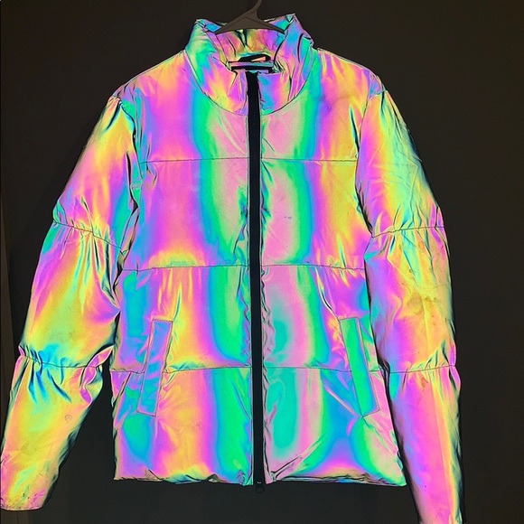 iridescent puffer coat